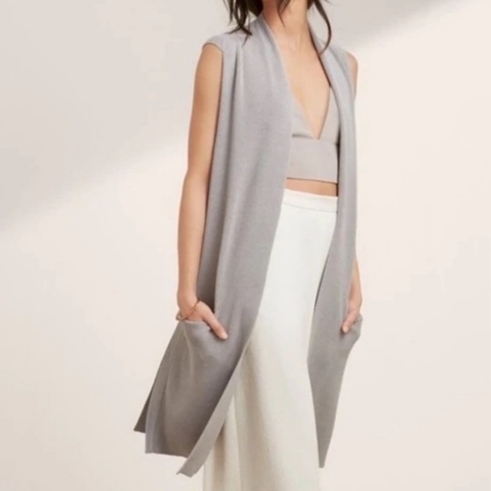 Aritzia Wilfred Dunkirk beige cardigan long vest sweater, women's small